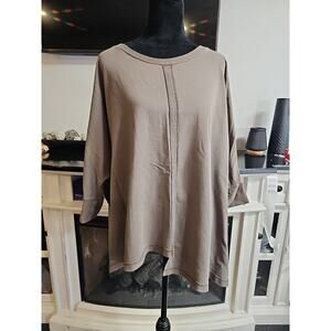 INAE Collection Shirt Womens XL Brown Asymmetrical Hem Short Sleeve